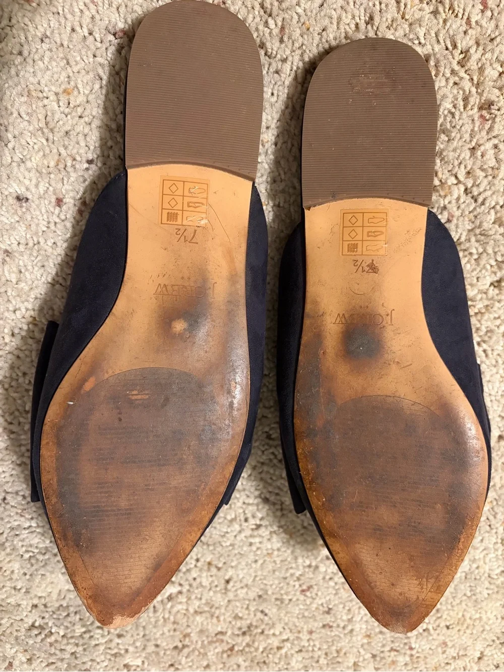 J. Crew Navy Pointed-Toe Bow Slip-On Mules